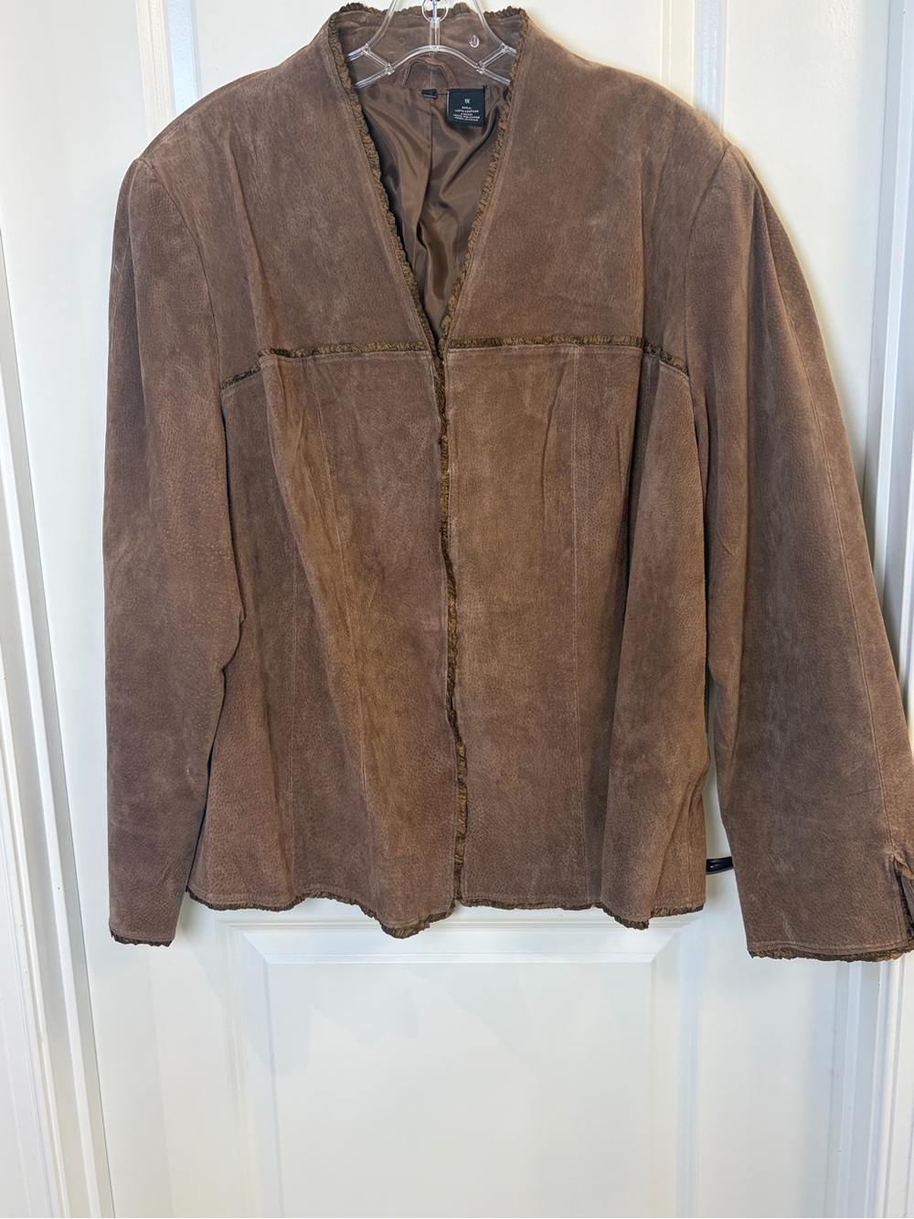 Women's Brown 100% leather Suede Jacket Size 1x. Boho.
